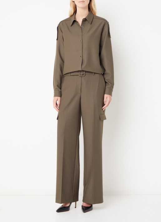 Fifth House Phelia high waist wide fit pantalon met steekzakken - voorkant 4 groen
