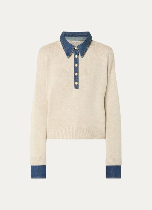 Fifth House Poety sweater met details van denim - voorkant 3 beige