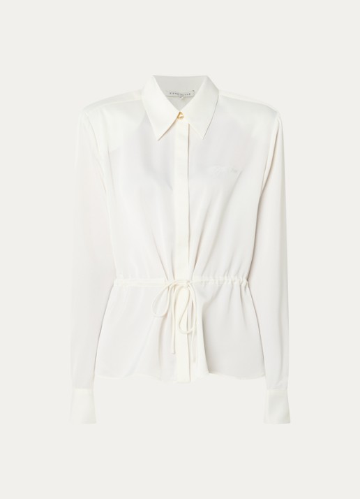 Fifth House Pomeline blouse met logoborduring - voorkant 3 gebroken wit