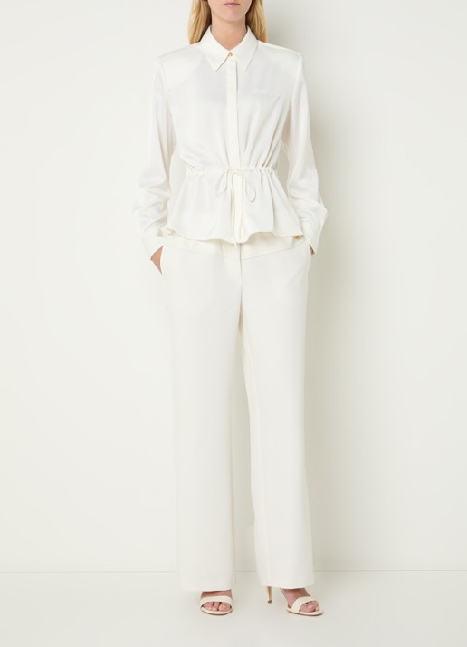 Fifth House Pomeline blouse met logoborduring - voorkant 4 gebroken wit
