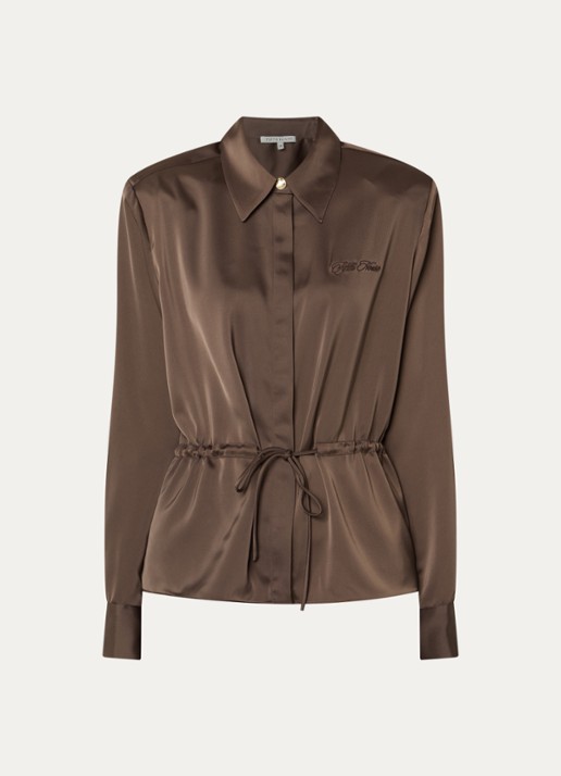 Fifth House Pomeline blouse met logoborduring - voorkant bruin