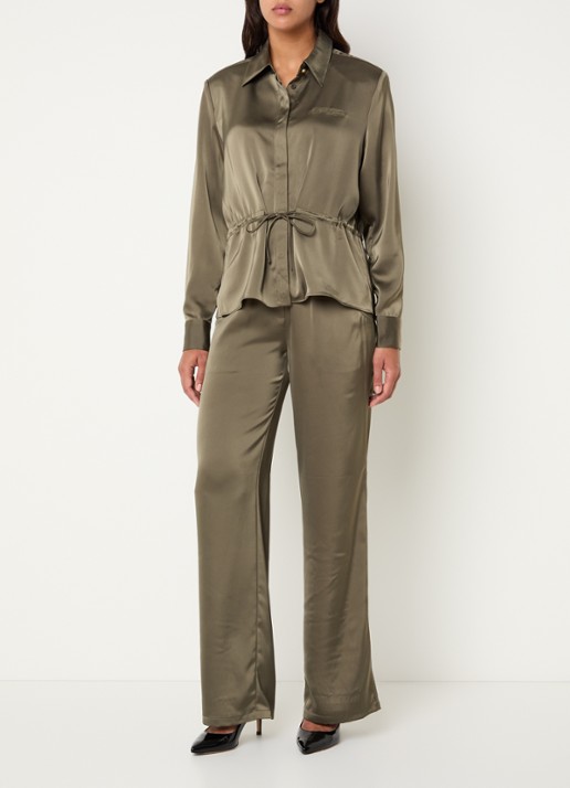 Fifth House Pomeline blouse met logoborduring - voorkant 2 groen