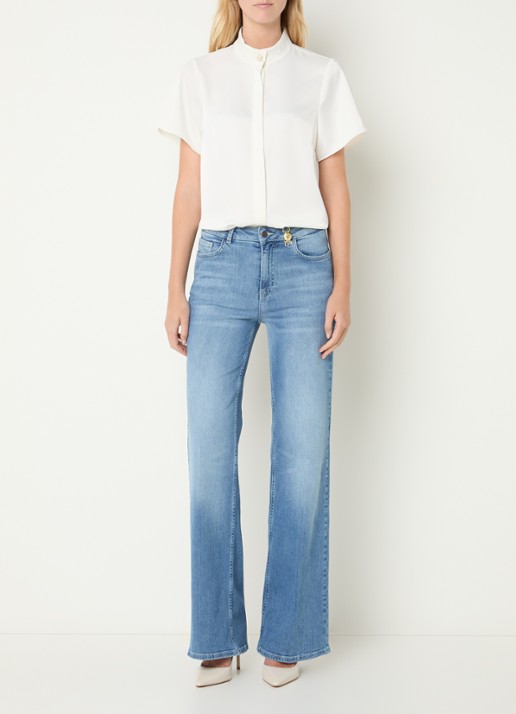 Fifth House Pomeline blouse met opstaande kraag - voorkant 2 gebroken wit