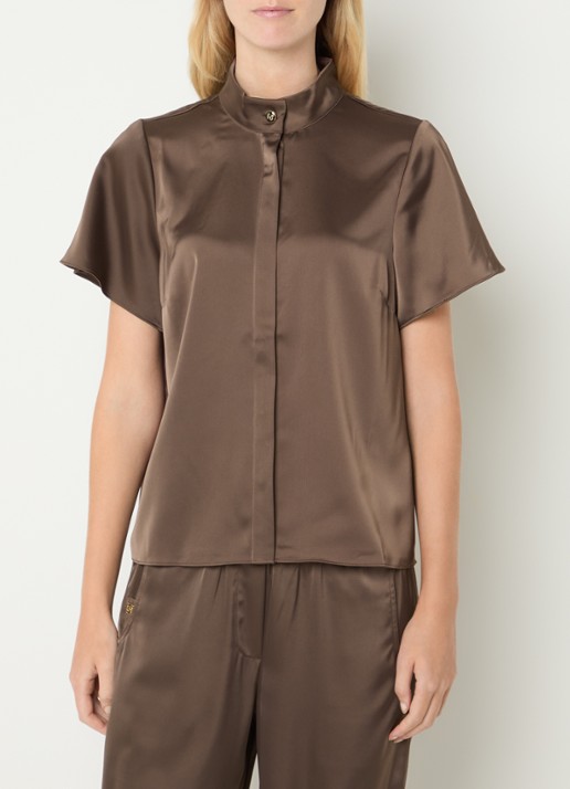 Fifth House Pomeline blouse met opstaande kraag - detail 4 bruin