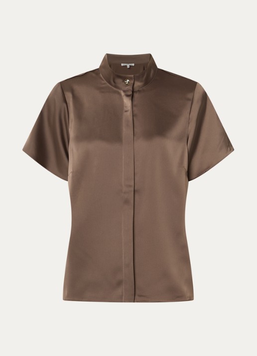 Fifth House Pomeline blouse met opstaande kraag - voorkant bruin