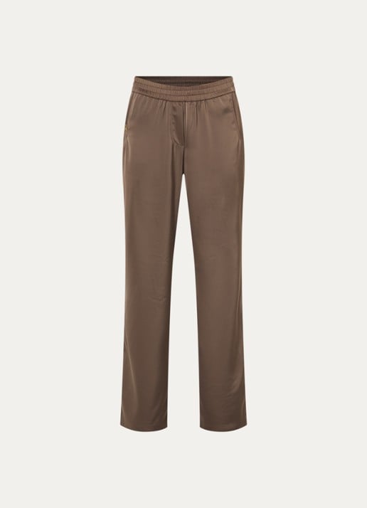 Fifth House Pomeline high waist straight fit pantalon van satijn - voorkant 2 bruin