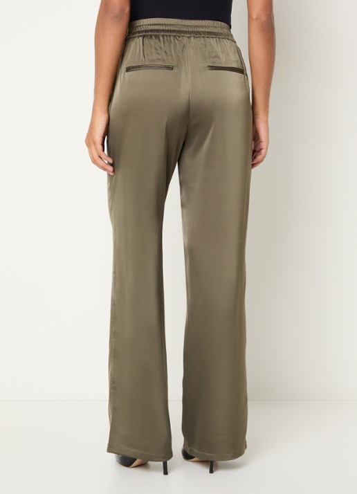 Fifth House Pomeline high waist straight fit pantalon van satijn - achterkant 3 groen
