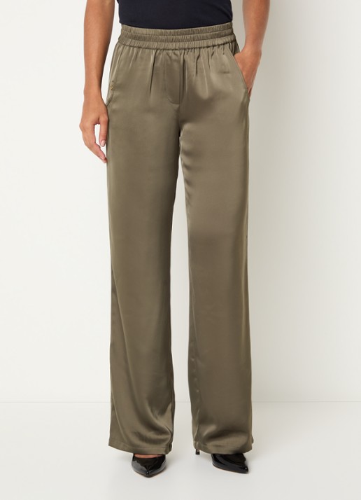 Fifth House Pomeline high waist straight fit pantalon van satijn - detail 4 groen