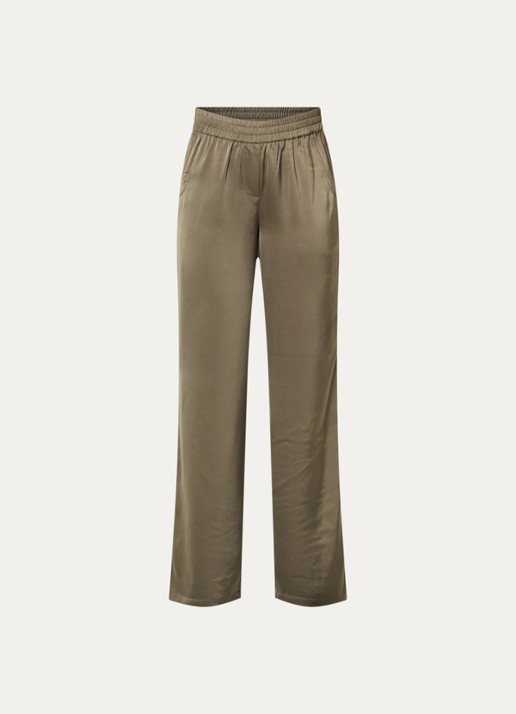 Fifth House Pomeline high waist straight fit pantalon van satijn - voorkant groen