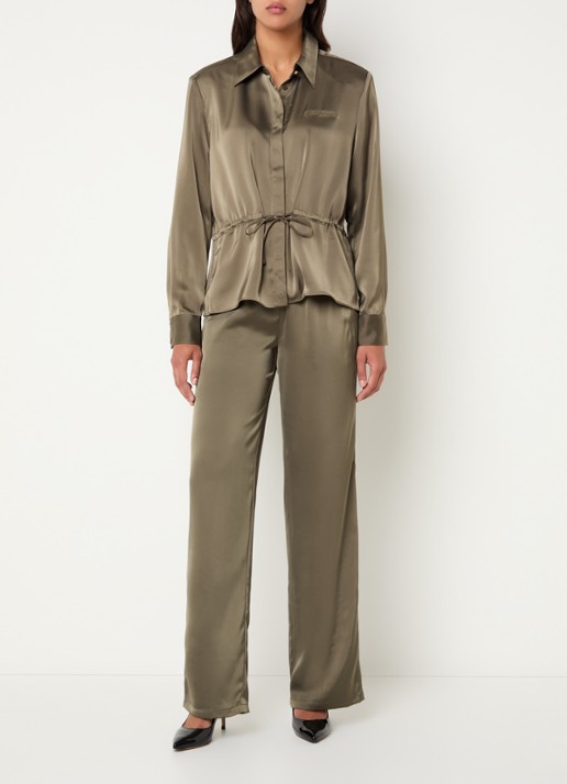 Fifth House Pomeline high waist straight fit pantalon van satijn - voorkant 2 groen
