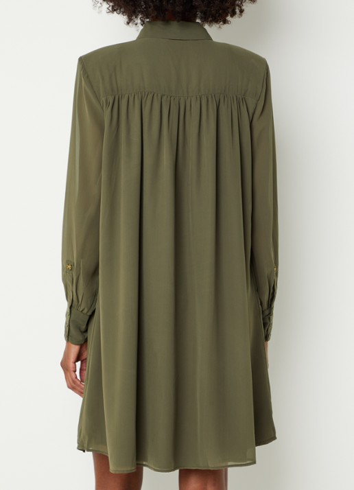 Fifth House Poppy midi blousejurk met strikceintuur - achterkant 2 bronsgroen