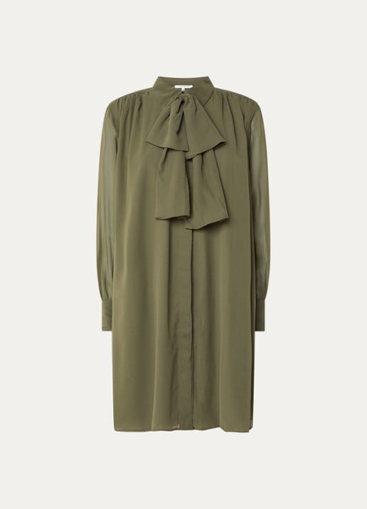 Fifth House Poppy midi blousejurk met strikceintuur - voorkant 3 bronsgroen