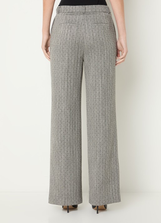 Fifth House Poppylyn high waist straight fit pantalon met visgraatdessin - achterkant 2 grijs