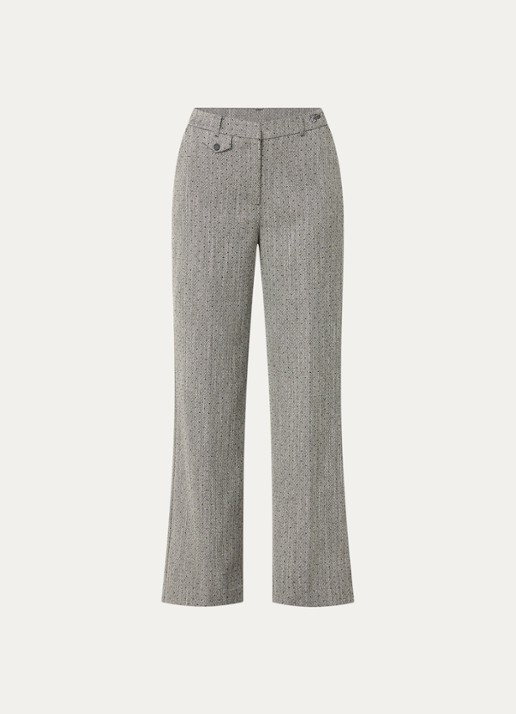 Fifth House Poppylyn high waist straight fit pantalon met visgraatdessin - voorkant 3 grijs