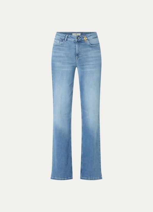 Fifth House Prya high waist wide leg jeans met lichte wassing - voorkant indigo