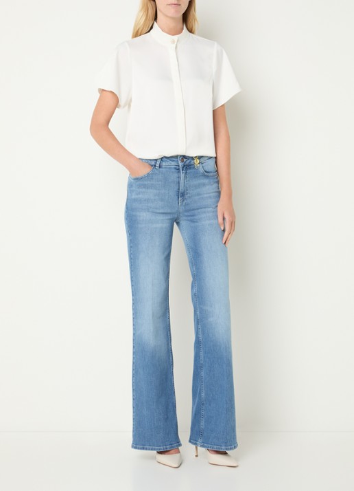 Fifth House Prya high waist wide leg jeans met lichte wassing - voorkant 2 indigo