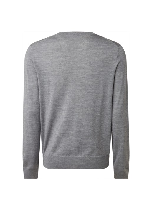 Filippa K Merino fijngebreide pullover met ronde hals - achterkant lichtgrijs