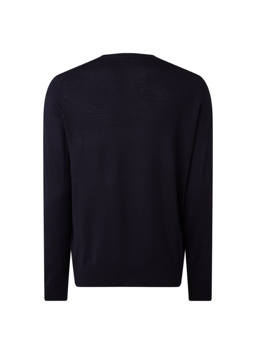 Filippa K Merino fijngebreide pullover met ronde hals - achterkant 3 blauw