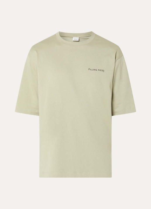 Filling Pieces Boxy T-shirt met logo - voorkant lindegroen
