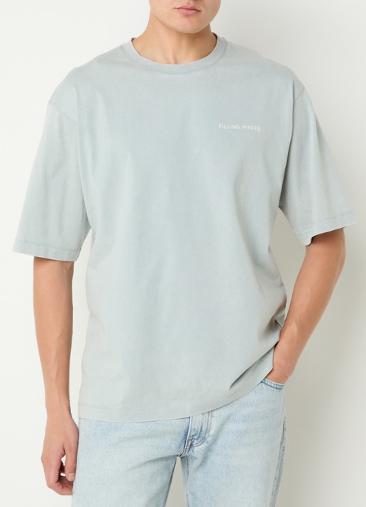 Filling Pieces Boxy T-shirt met logo - detail 4 lichtblauw