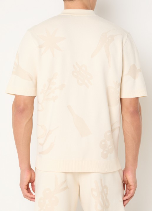Filling Pieces Breaking Bread fijngebreid vest met ingebreide print - achterkant 3 creme