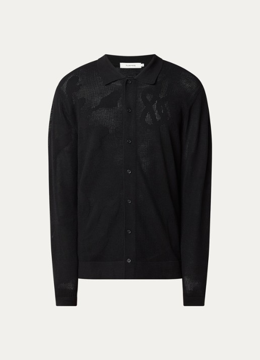 Filling Pieces Breaking Bread fijngebreid vest met kraag - voorkant 3 zwart
