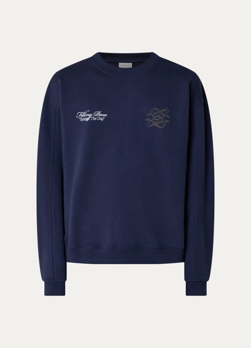 Filling Pieces Bridge the Gap sweater met logo- en backprint - voorkant 3 donkerblauw