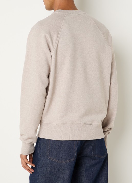 Filling Pieces Embroidered Knot sweater met gemêleerd dessin en logoborduring - achterkant donkerbeige