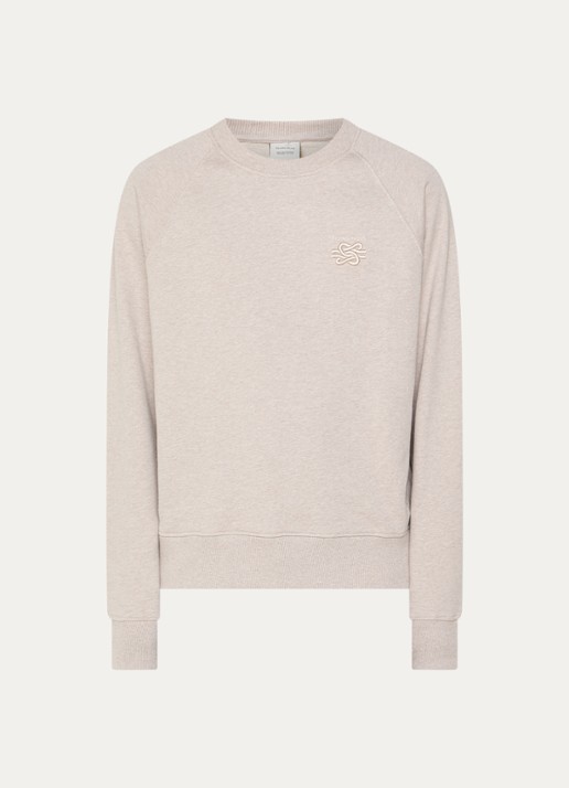 Filling Pieces Embroidered Knot sweater met gemêleerd dessin en logoborduring - voorkant 3 donkerbeige