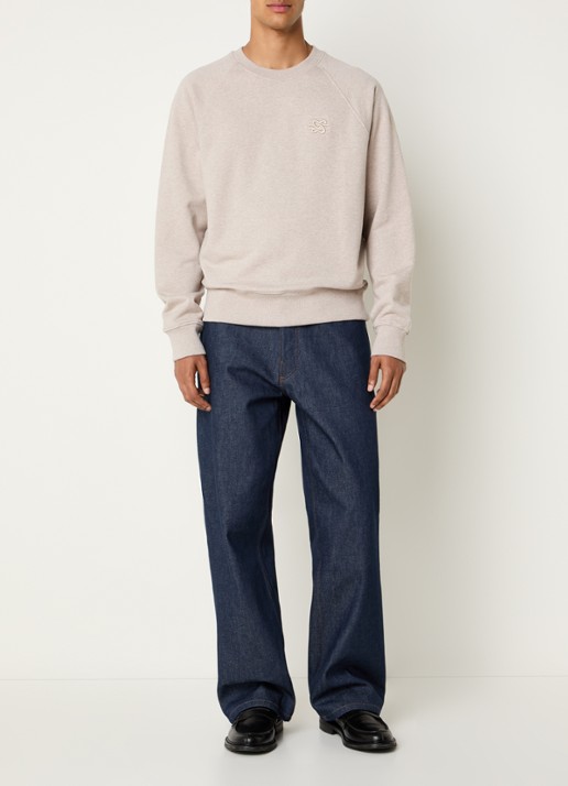 Filling Pieces Embroidered Knot sweater met gemêleerd dessin en logoborduring - voorkant 4 donkerbeige