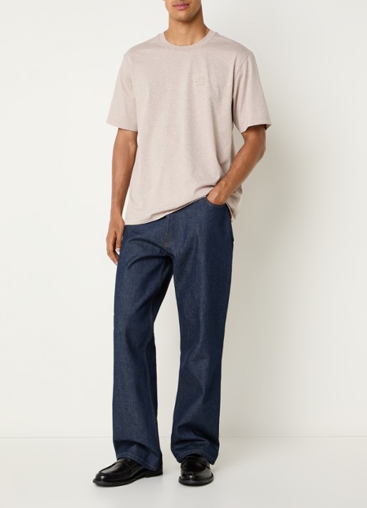 Filling Pieces Embroidered Knot T-shirt met gemêleerd dessin en logoborduring - voorkant 4 donkerbeige