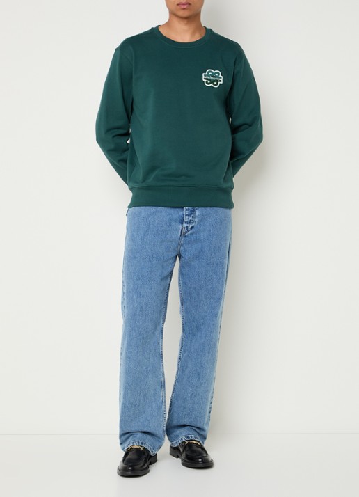 Filling Pieces Gowtu sweater van  katoen met logo - voorkant 3 donkergroen