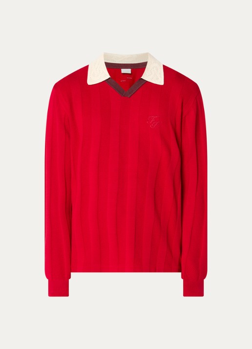 Filling Pieces Grofgebreide pullover met logo - voorkant 3 rood