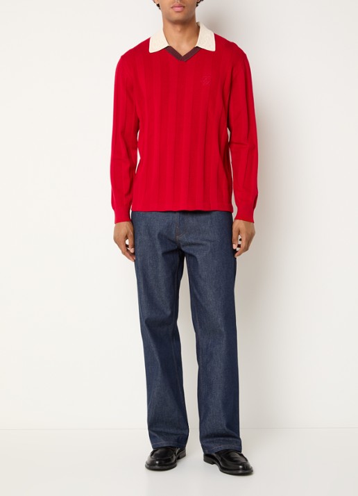Filling Pieces Grofgebreide pullover met logo - voorkant 4 rood