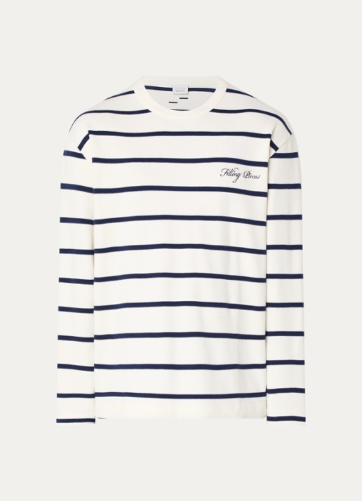 Filling Pieces Long sleeve met logo en streepprint - voorkant 3 gebroken wit
