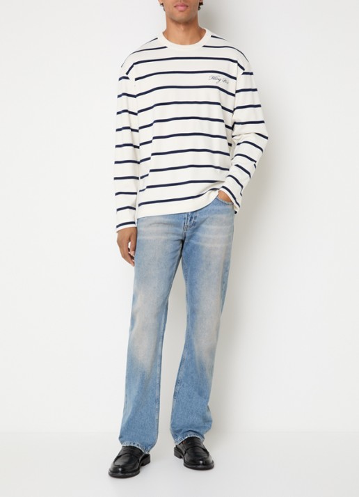 Filling Pieces Long sleeve met logo en streepprint - voorkant 4 gebroken wit