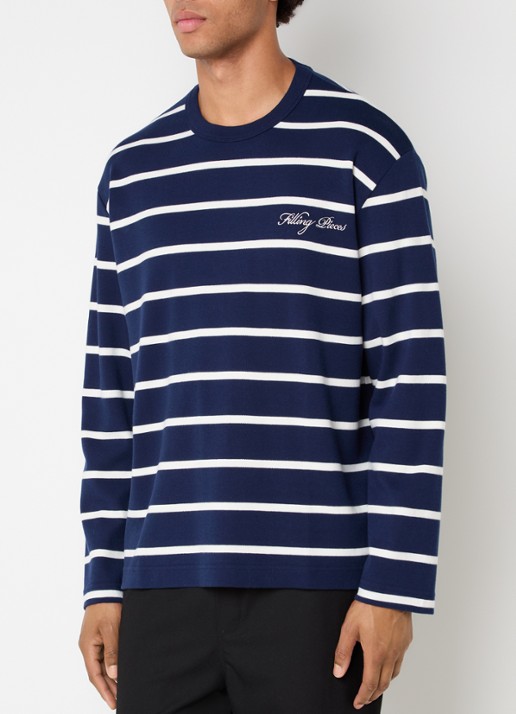 Filling Pieces Long sleeve met logo en streepprint - detail donkerblauw
