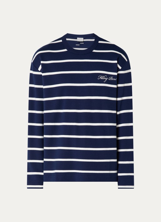 Filling Pieces Long sleeve met logo en streepprint - voorkant 3 donkerblauw