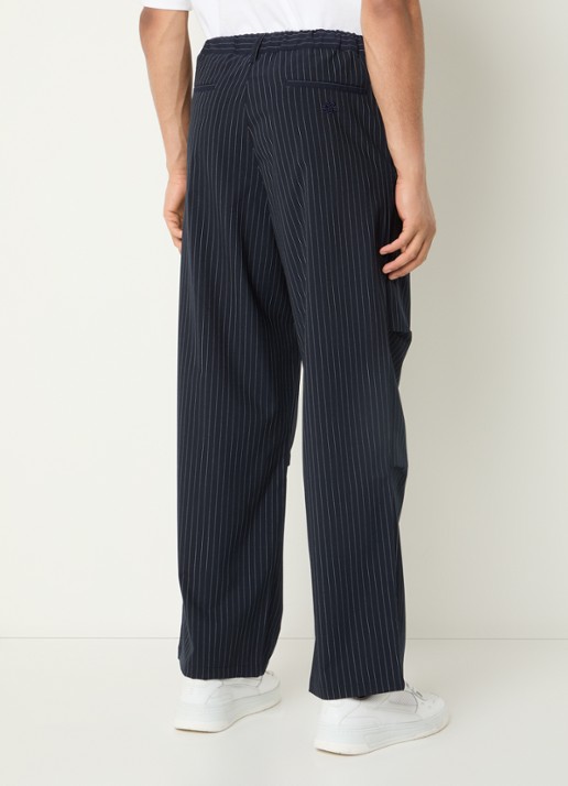 Filling Pieces Loose fit pantalon in wolblend met krijtstreep - achterkant donkerblauw
