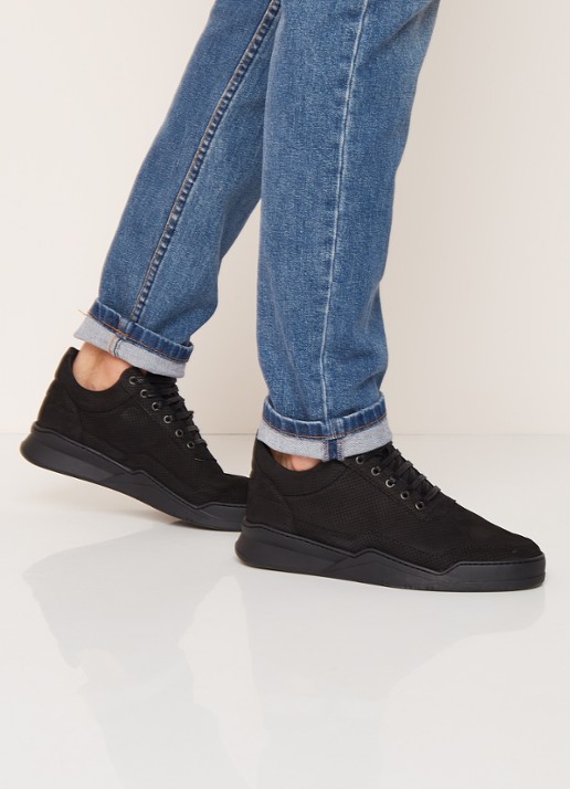 Filling Pieces Low Top Ghost Microlane sneaker van nubuck - voorkant 5 zwart