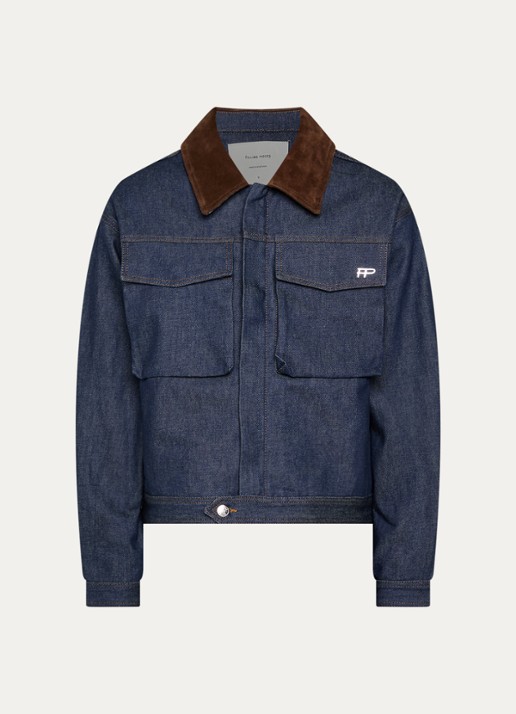 Filling Pieces Raw spijkerjas met details van suède - voorkant 2 indigo