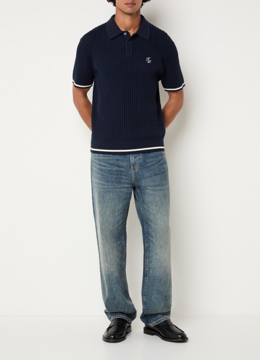 Filling Pieces Regular fit polo met logoborduring - voorkant 3 donkerblauw