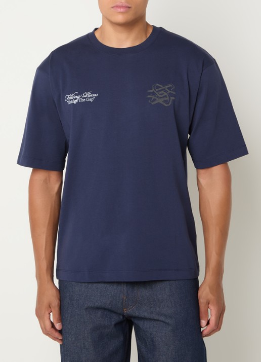 Filling Pieces T-shirt met logo- en backprint - achterkant donkerblauw