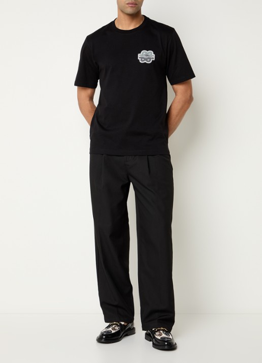 Filling Pieces Tonal T-shirt met logoborduring - voorkant 3 zwart