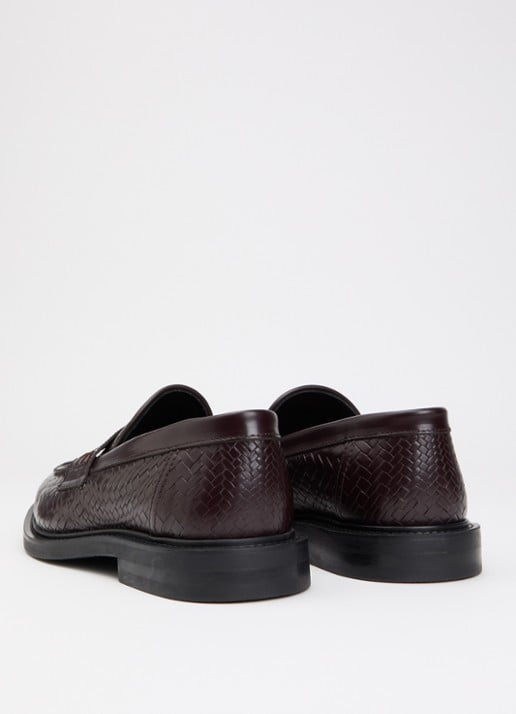 Filling Pieces Woven Twist loafer van leer met gevlochten detail - achterkant chocoladebruin