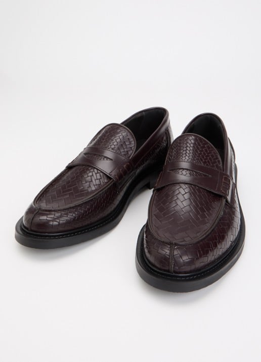 Filling Pieces Woven Twist loafer van leer met gevlochten detail - detail 2 chocoladebruin