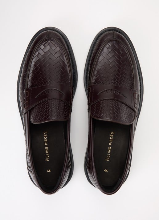 Filling Pieces Woven Twist loafer van leer met gevlochten detail - detail 3 chocoladebruin