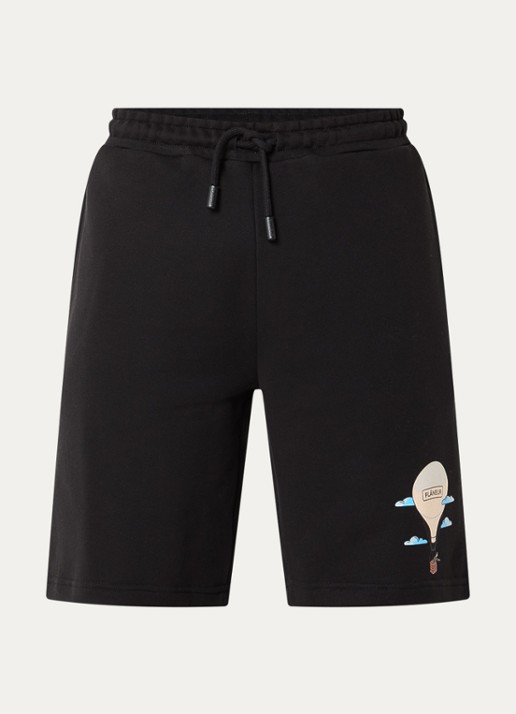 FLÂNEUR Aeronautique straight fit korte joggingbroek met logo - voorkant 2 zwart