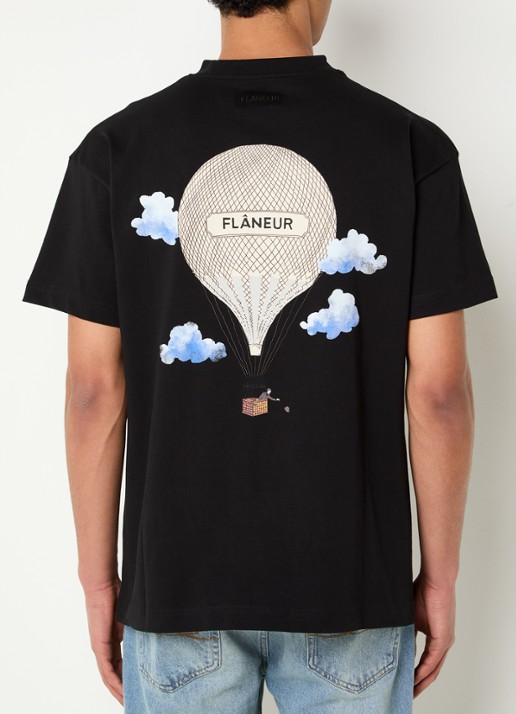 FLÂNEUR Aéronautique T-shirt met logo- en backprint - detail zwart