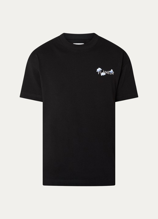 FLÂNEUR Aéronautique T-shirt met logo- en backprint - voorkant 2 zwart